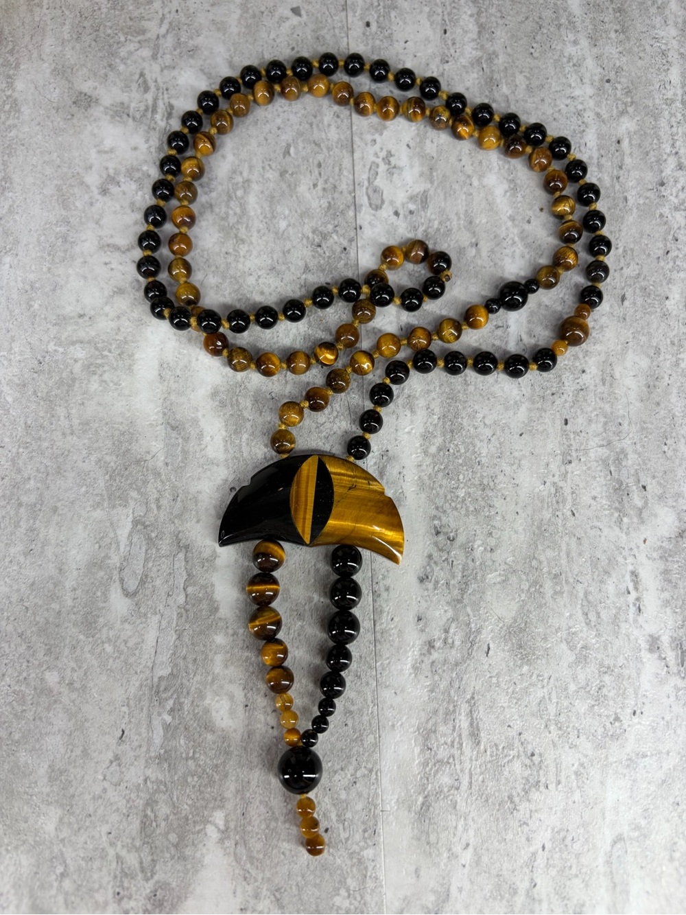 Harmony Mala Tigers Eye Black Onyx Gemstone Necklace Stone Jewelry 38 Inches